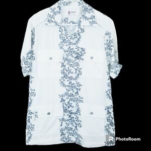 CAVANAGH'S VIRGIN ISLANDS  Vintage 60s Hawaiian Shirt size M White Floral Pocket